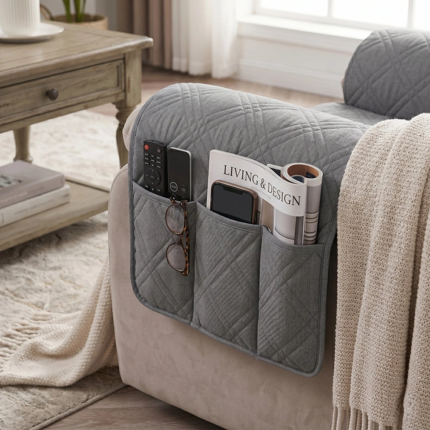 Recliner Chair Cover Waterproof Non-Slip Backing & Storage Pockets