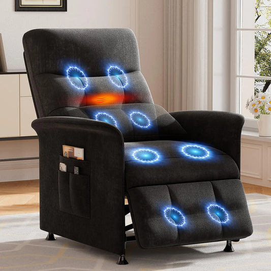 Recliner Chair Electric 8-Node Massage & Heat Side Pockets