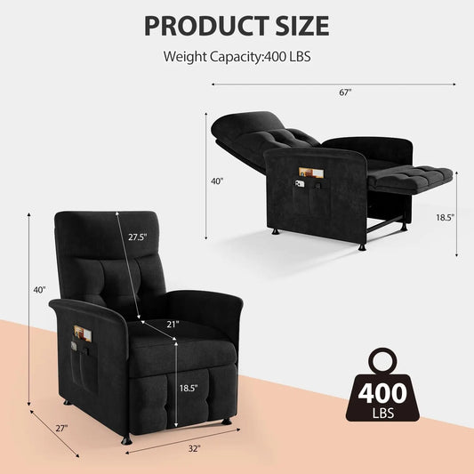 Recliner Chair Electric 8-Node Massage & Heat Side Pockets