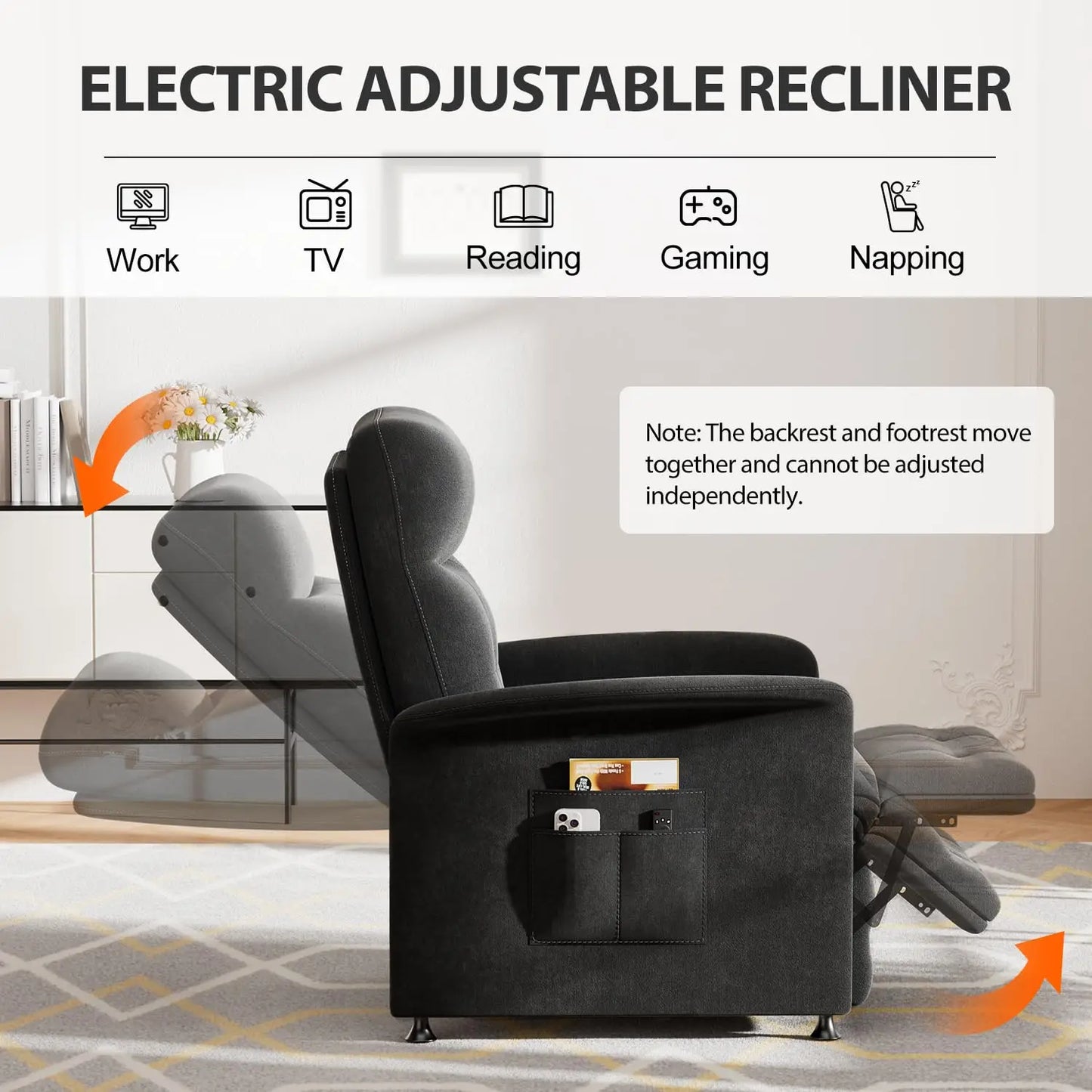 Recliner Chair Electric 8-Node Massage & Heat Side Pockets