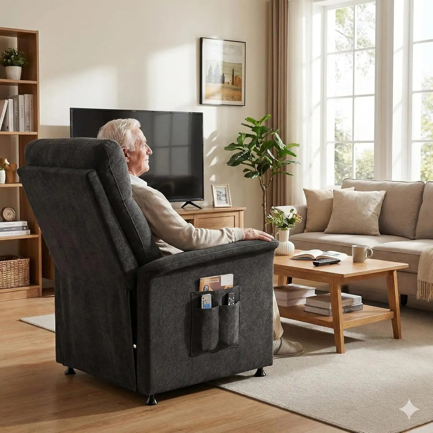 Recliner Chair Electric 8-Node Massage & Heat Side Pockets