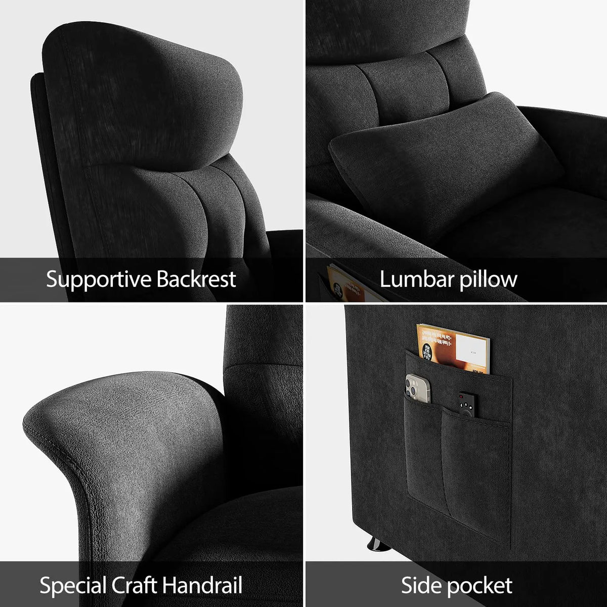 Recliner Chair Electric 8-Node Massage & Heat Side Pockets