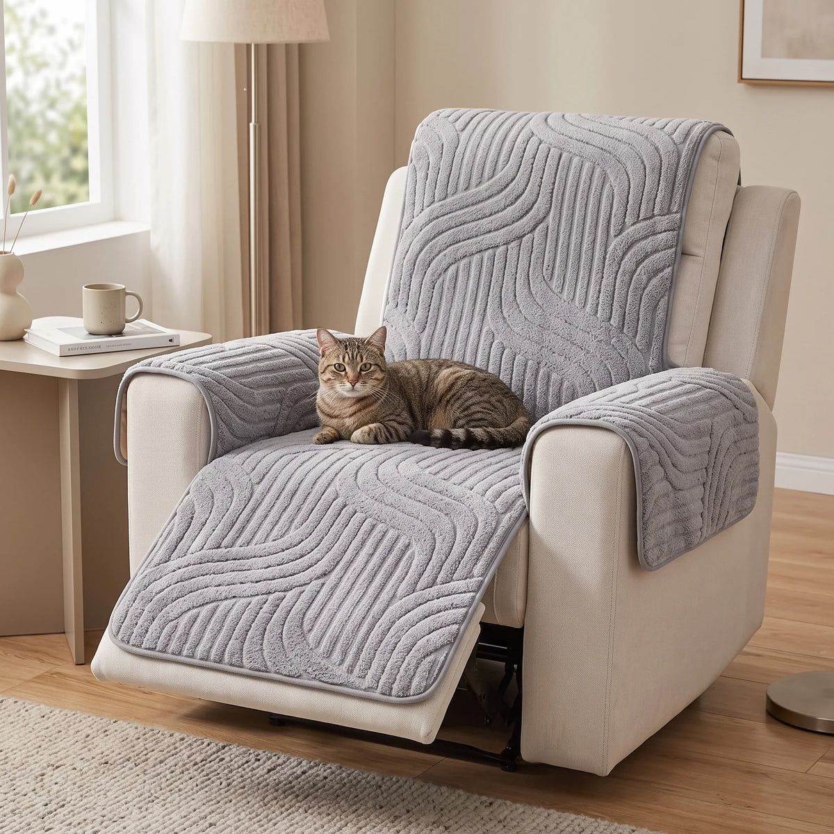 Recliner Chair Protector Textured Fleece Non-Slip Backing