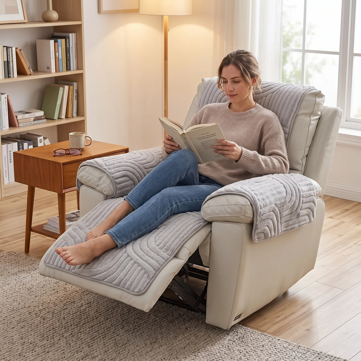Recliner Chair Protector Textured Fleece Non-Slip Backing
