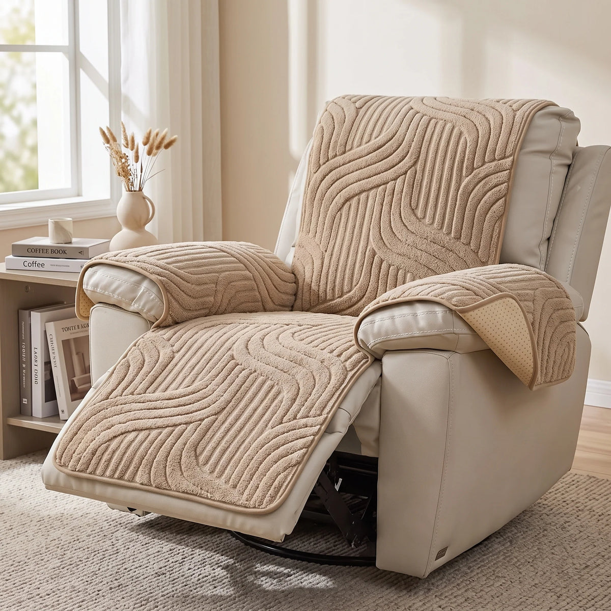 Recliner Chair Protector Textured Fleece Non-Slip Backing