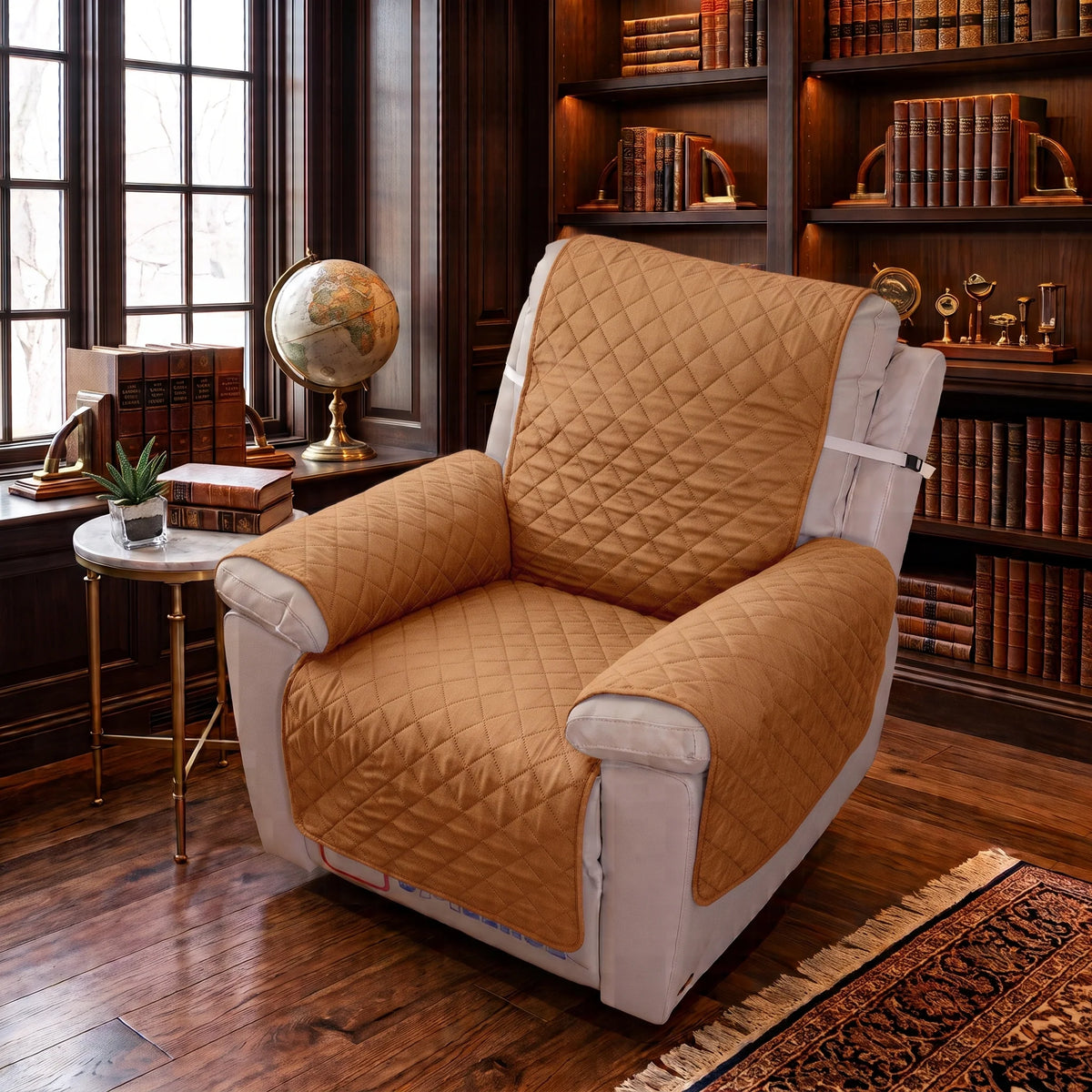 Recliner Chair Protector Three-Layer Quilted Adjustable Straps