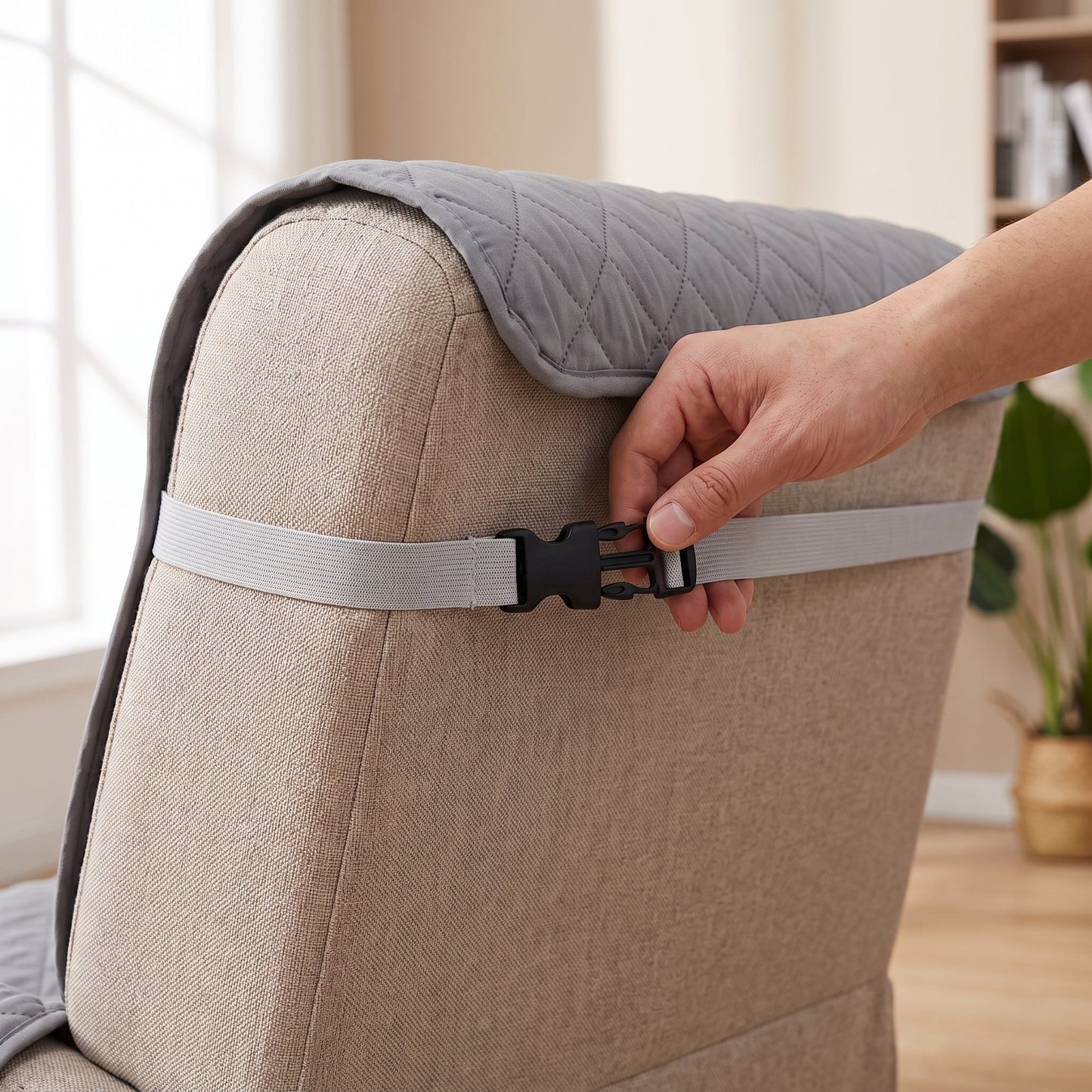 Recliner Chair Protector Three-Layer Quilted Adjustable Straps