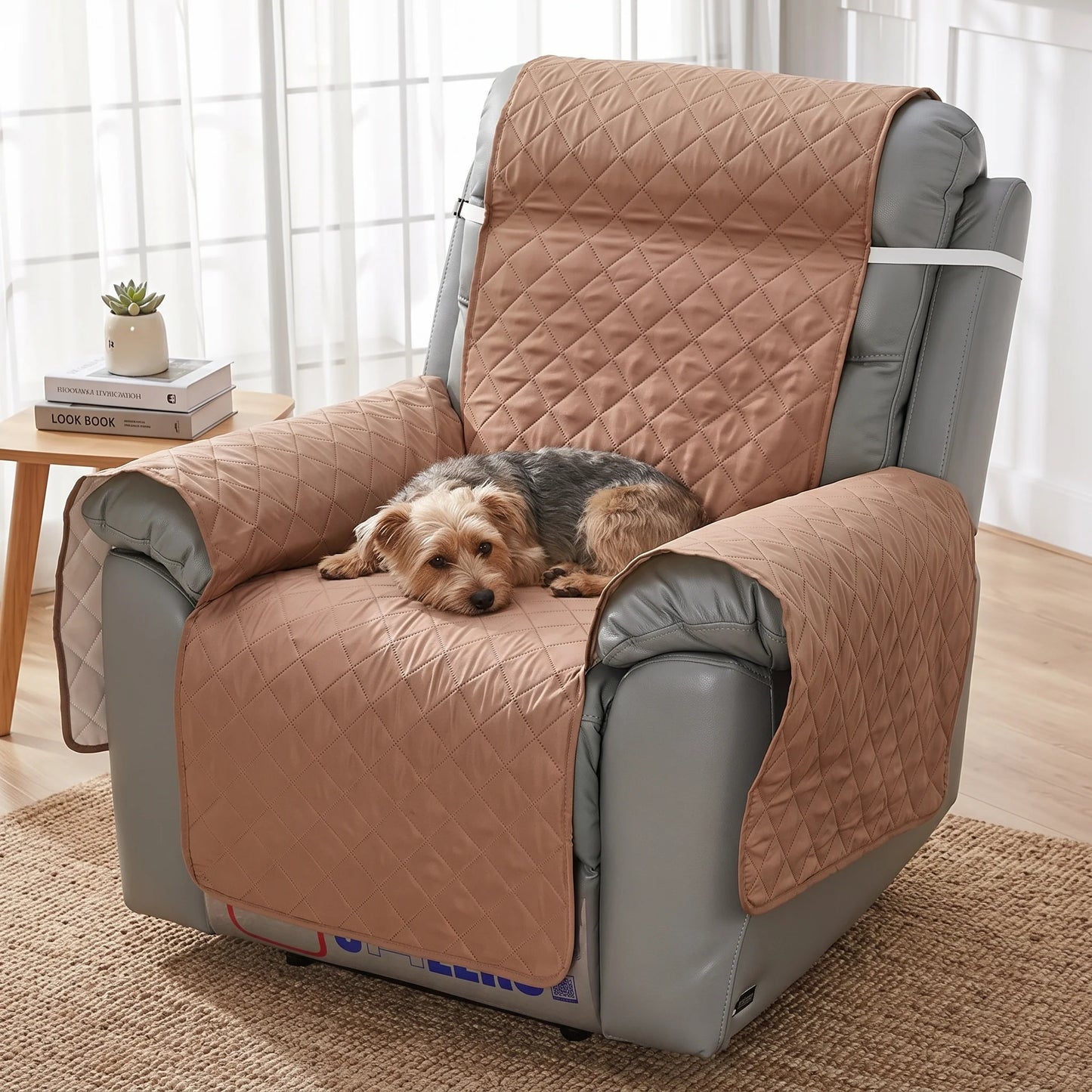 Recliner Chair Protector Three-Layer Quilted Adjustable Straps