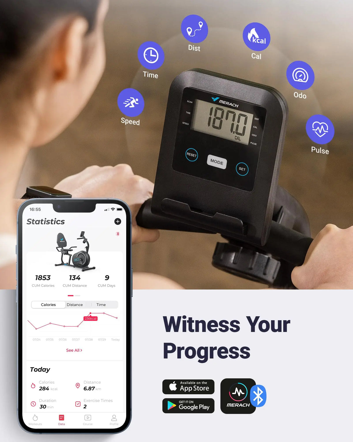 Recumbent Bike 8-Level Magnetic Heart-Rate & Bluetooth App