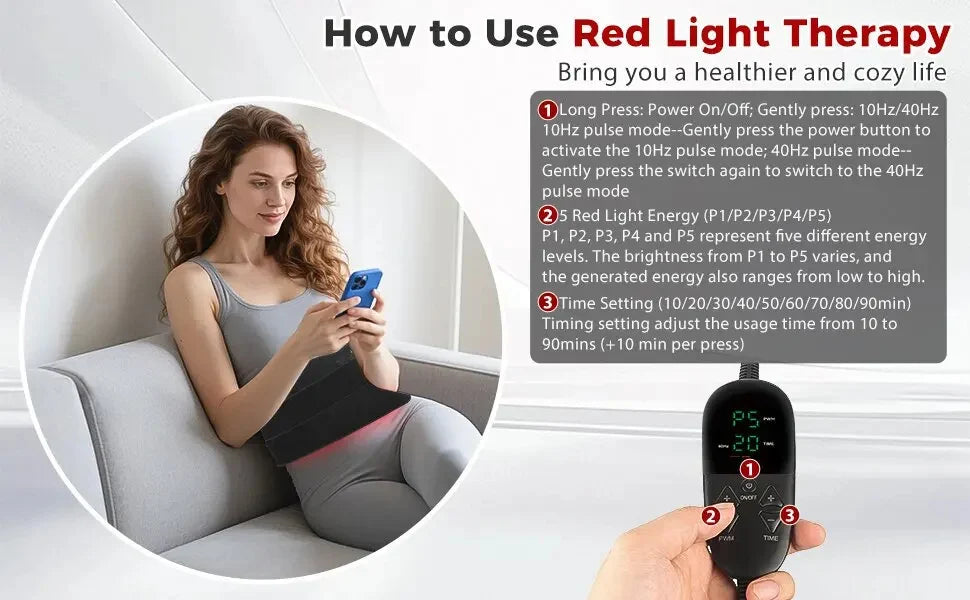 Red Light Therapy Belt 210 LEDs Adjustable Heat Remote-Controlled