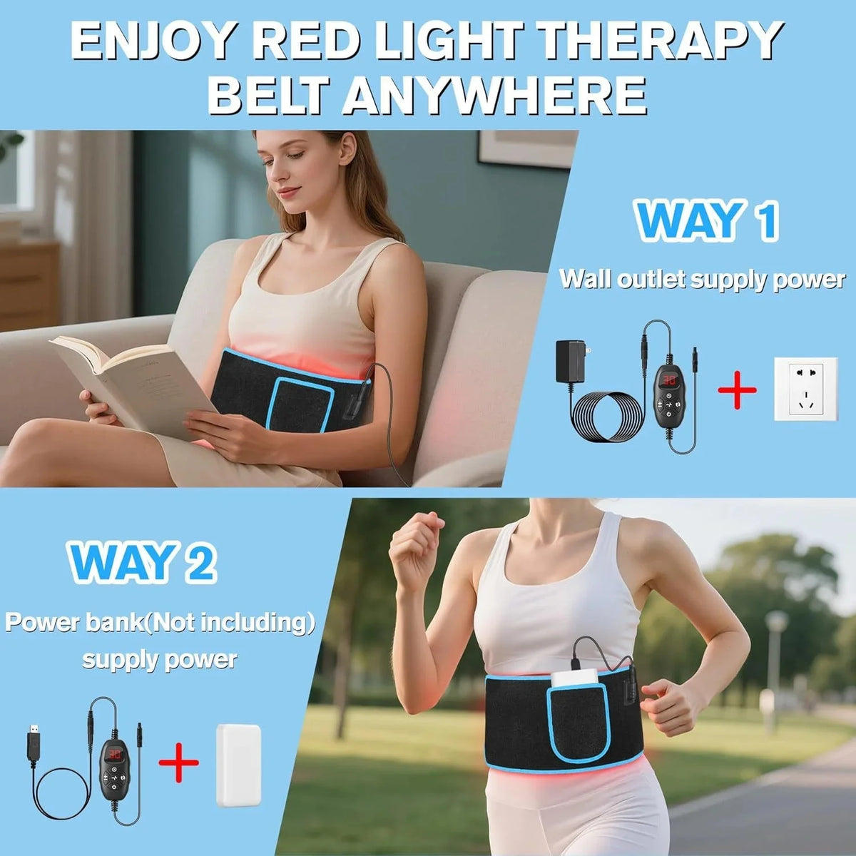Red Light Therapy Belt Dual Wavelength Heated Hands-Free