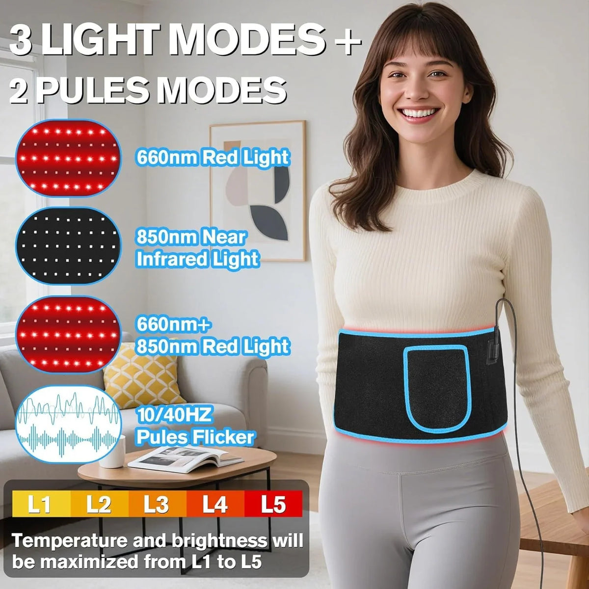Red Light Therapy Belt Dual Wavelength Heated Hands-Free