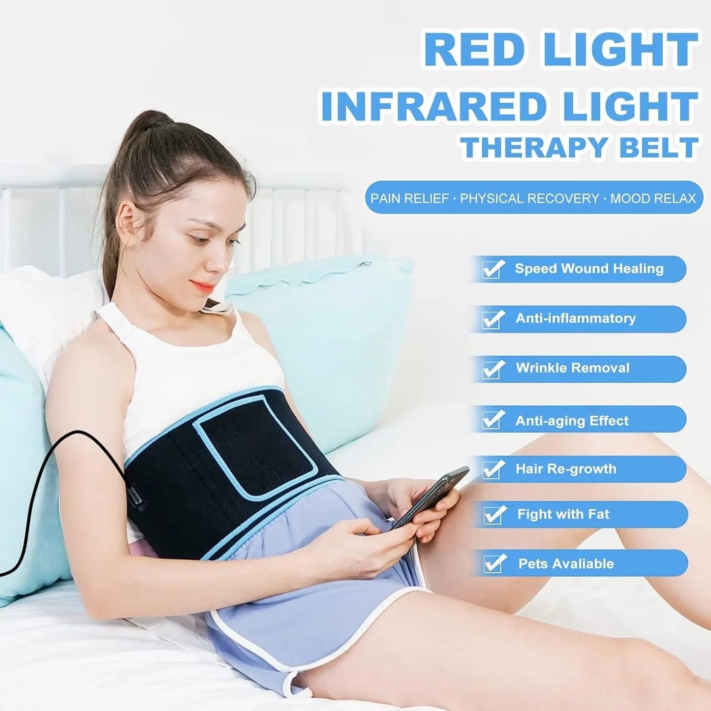 Red Light Therapy Belt Dual Wavelength Heated Hands-Free