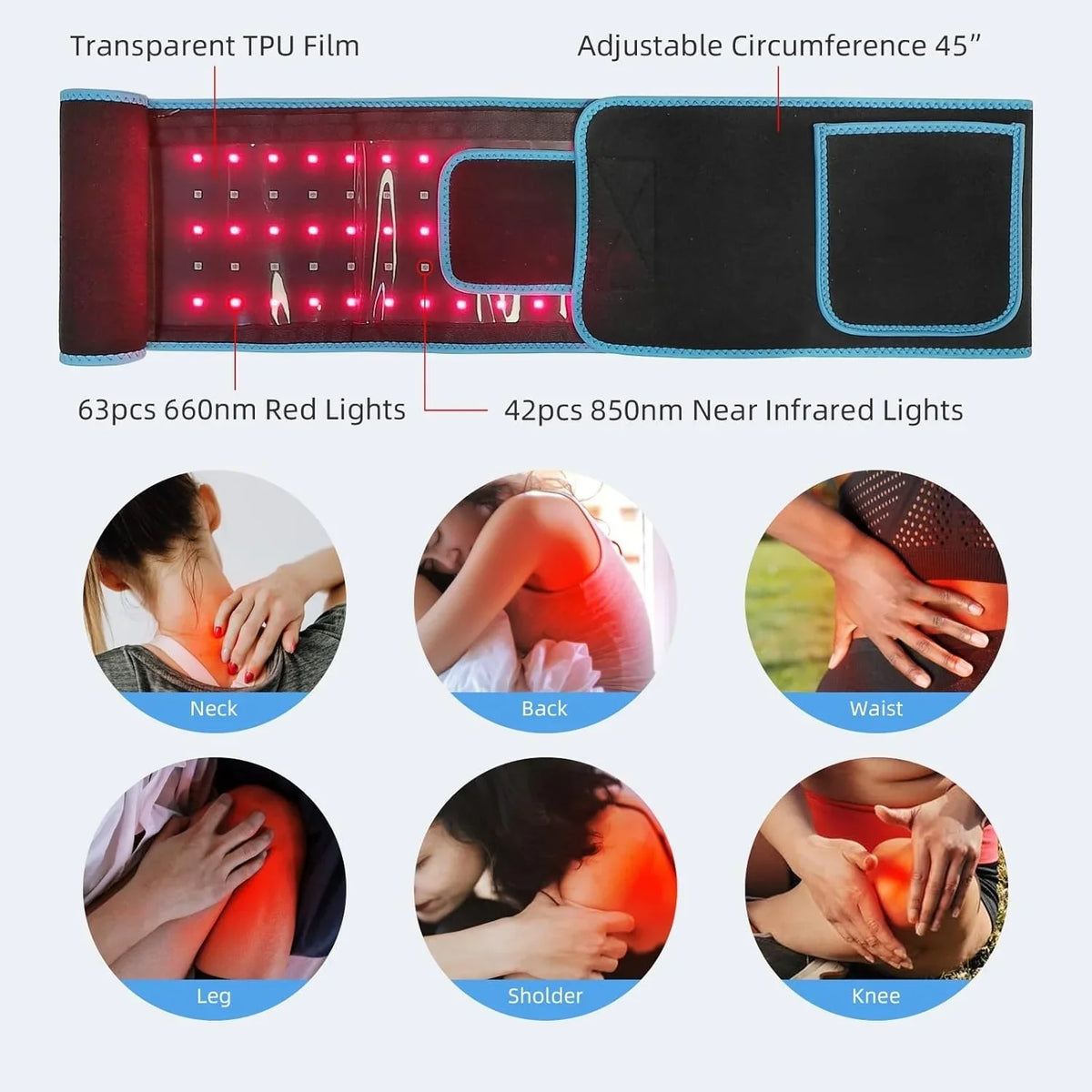 Red Light Therapy Belt Dual Wavelength Heated Hands-Free