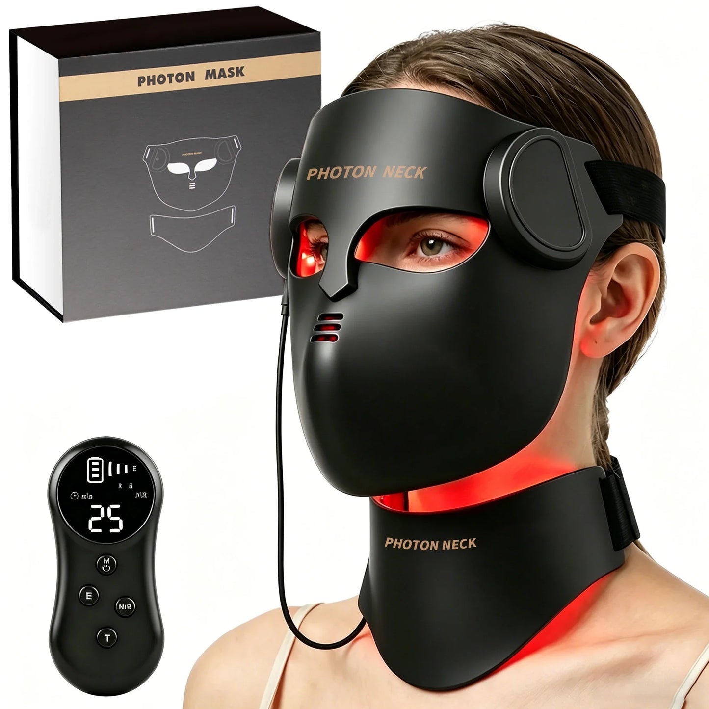 Red Light Therapy Mask Full-Face & Neck Coverage USB-Powered