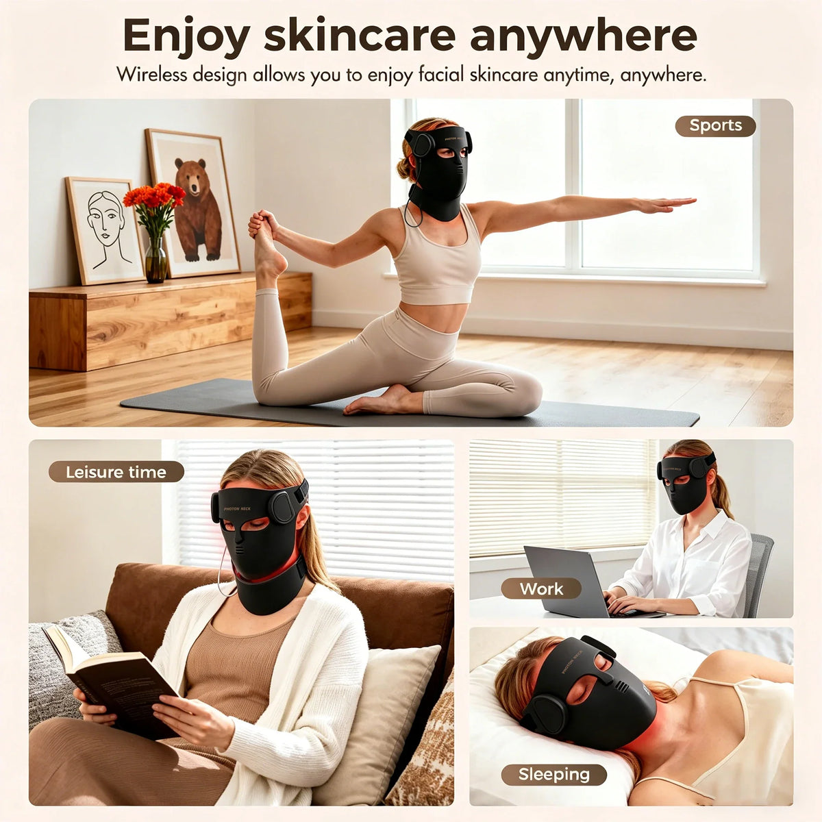 Red Light Therapy Mask Full-Face & Neck Coverage USB-Powered