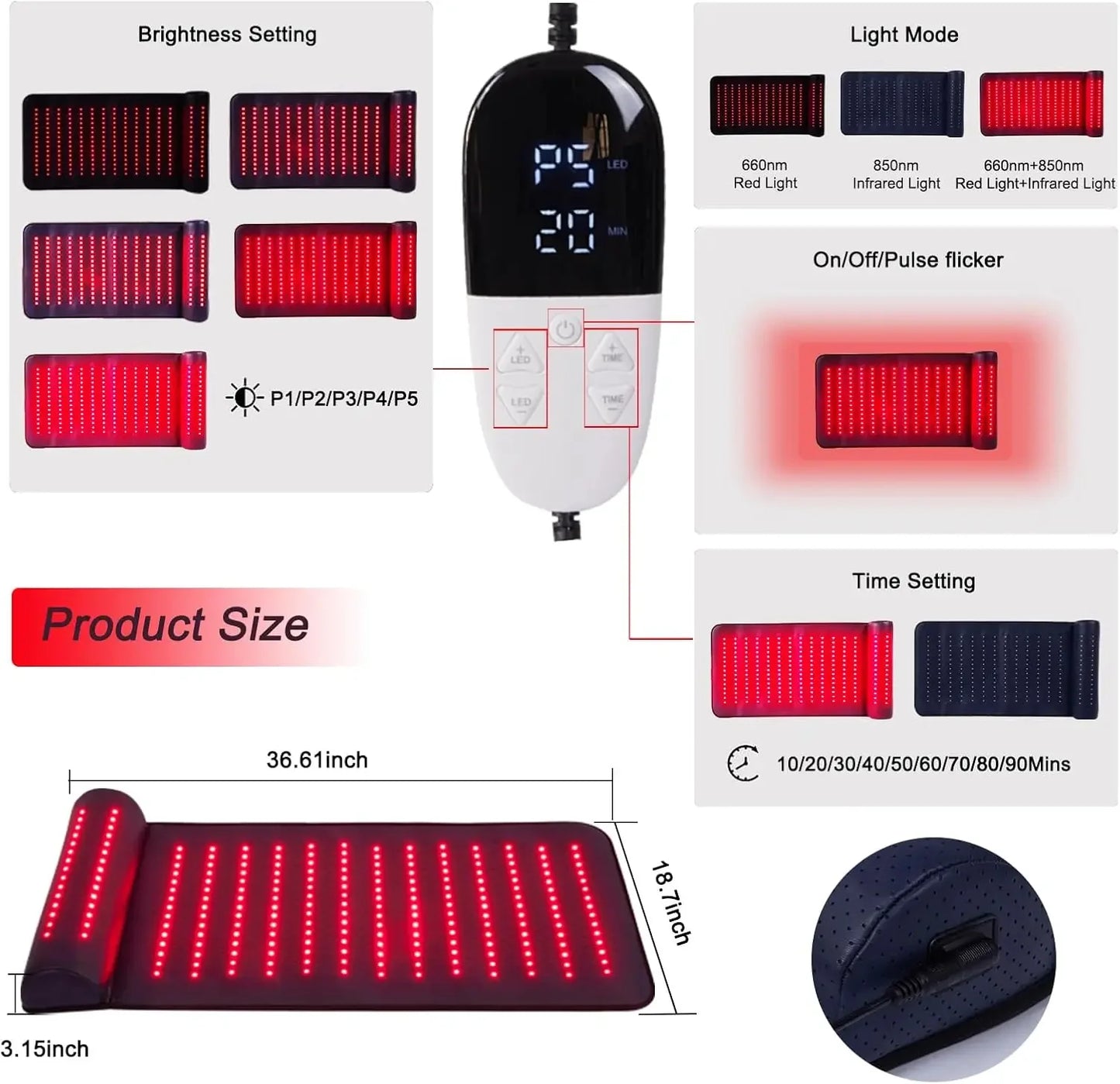 Red Light Therapy Mat 660nm 850nm Contoured Neck Support