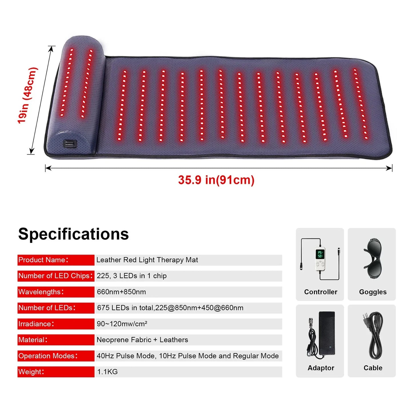 Red Light Therapy Mat 660nm 850nm Contoured Neck Support