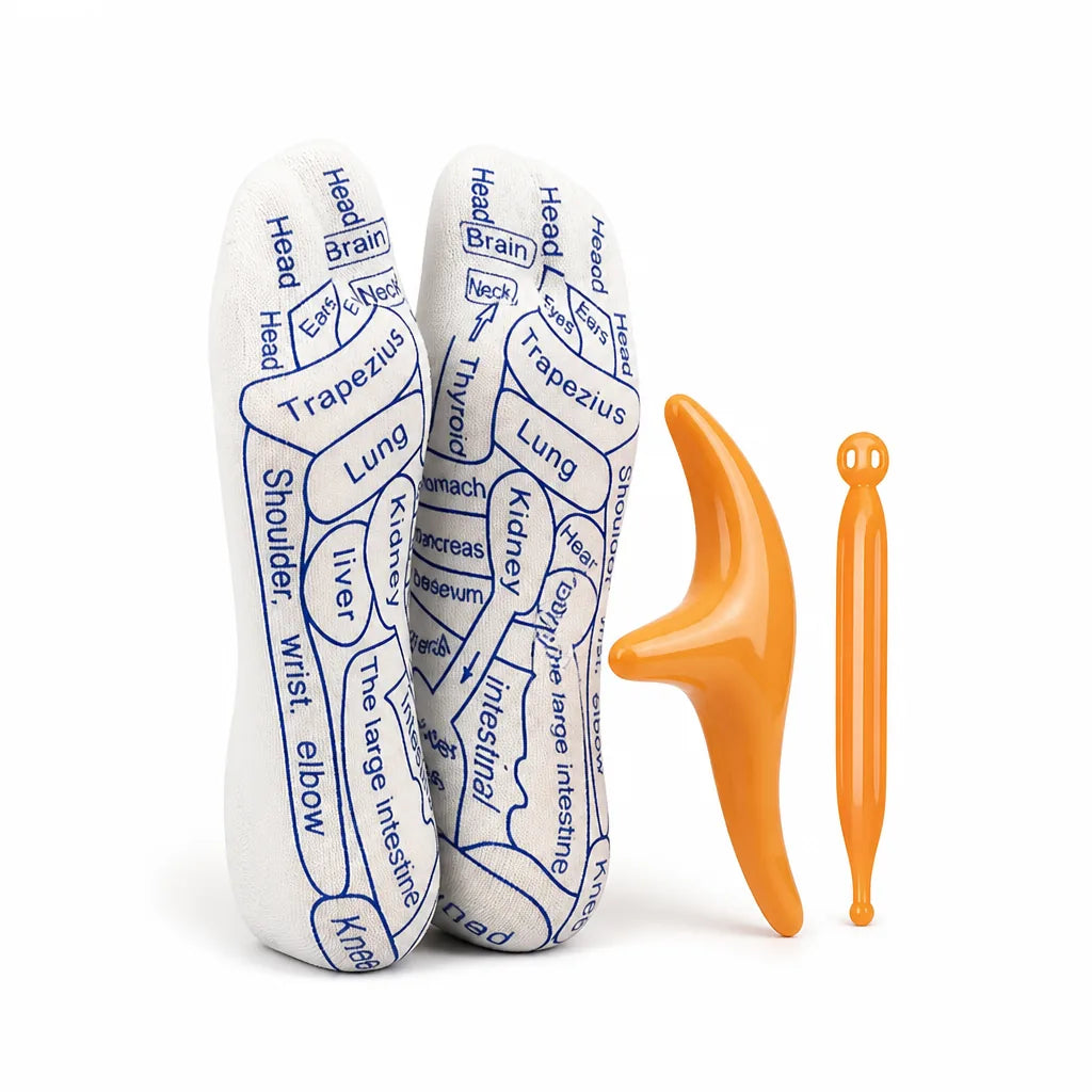 Reflexology Socks Marked Acupressure Points & Two Massage Sticks
