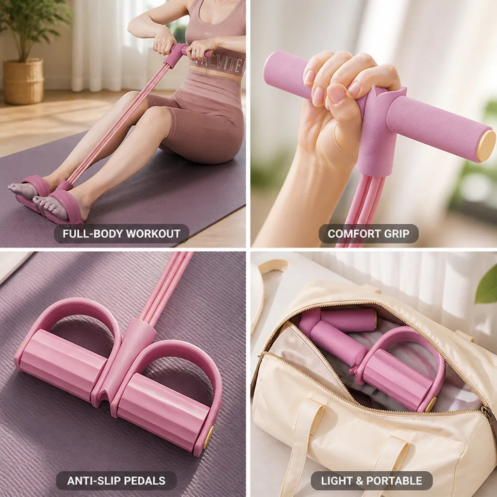 Resistance Band 6-Strand Multi-Tube Pedal Puller & Foam Handles