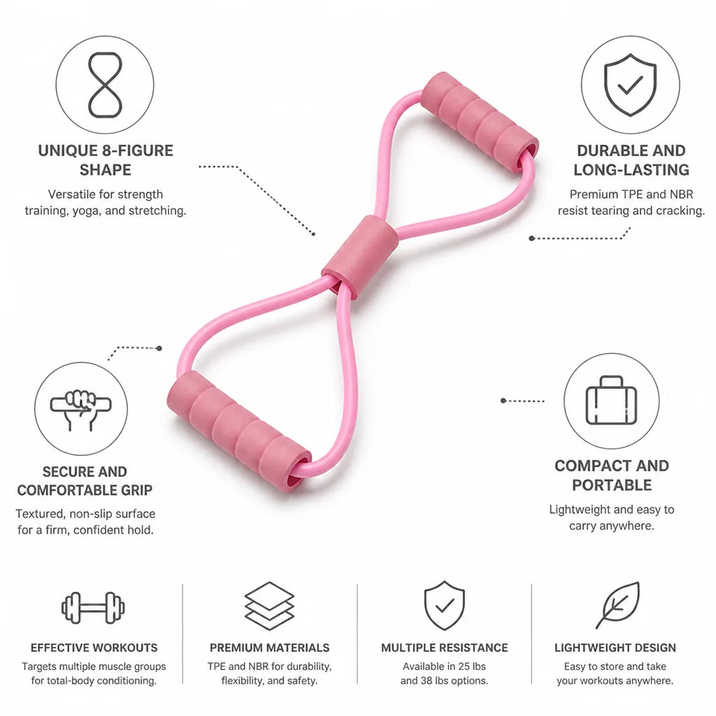 Resistance Band Figure-8 Textured Non-Slip Grip