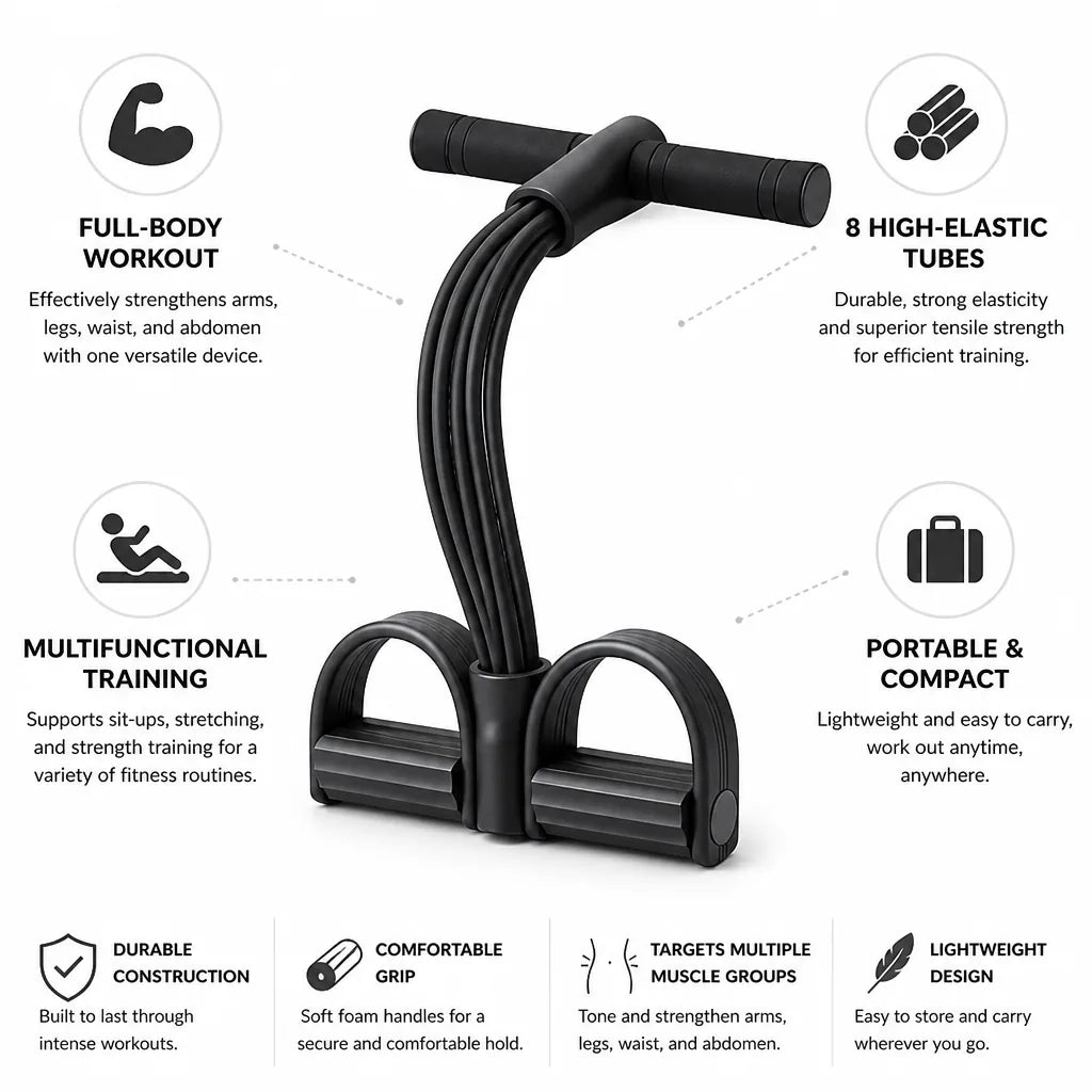 Resistance Band Set 8 Tubes Foam Handles