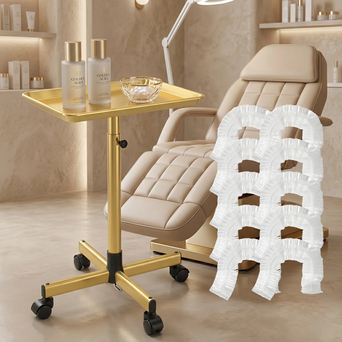 Rolling Salon Cart Adjustable Height Protective Covers & Smooth Wheels