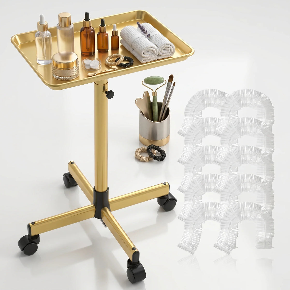 Rolling Salon Cart Adjustable Height Protective Covers & Smooth Wheels