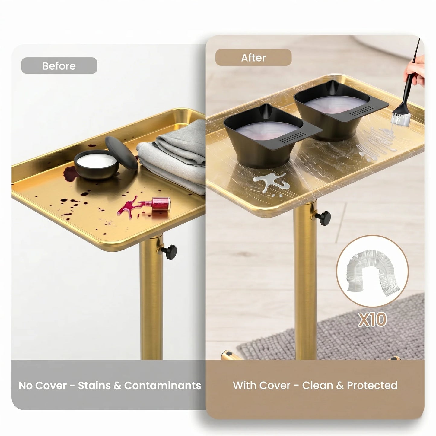 Rolling Salon Cart Adjustable Height Protective Covers & Smooth Wheels