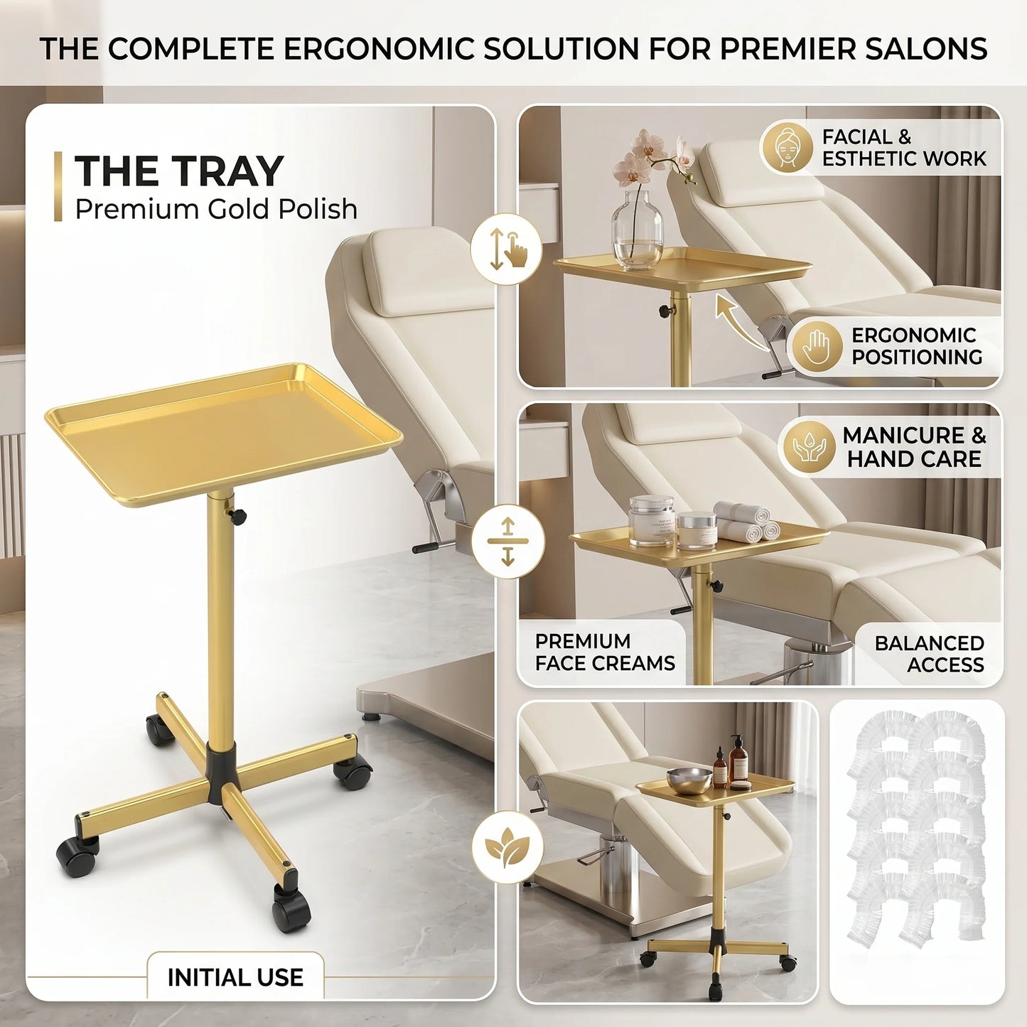 Rolling Salon Cart Adjustable Height Protective Covers & Smooth Wheels