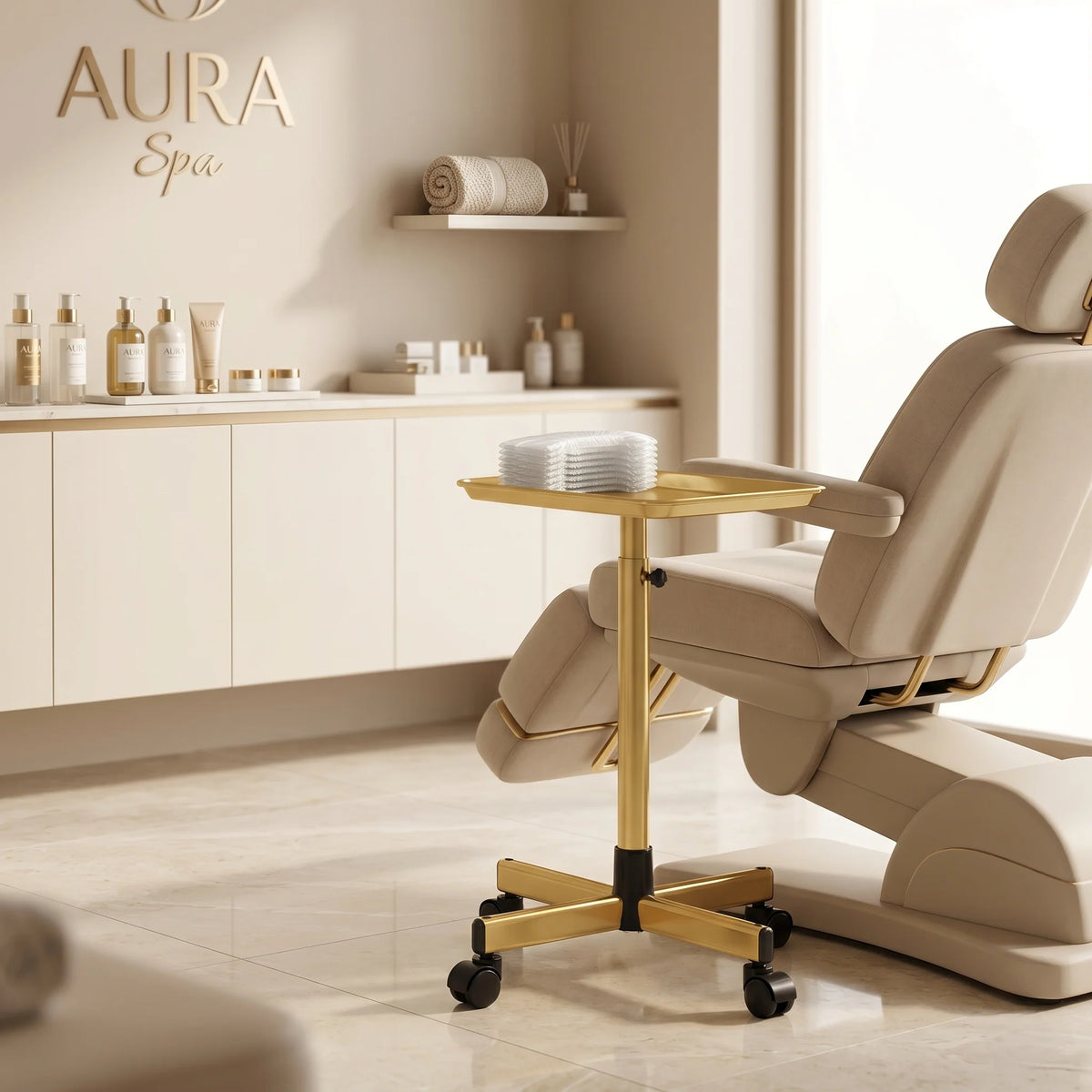 Rolling Salon Cart Adjustable Height Protective Covers & Smooth Wheels