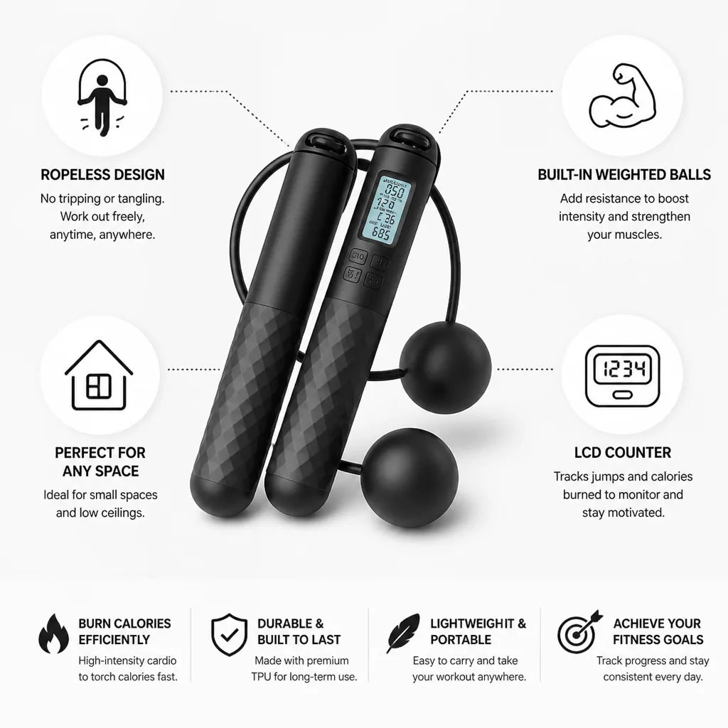 Ropeless Jump Rope Weighted Handles & LCD Counter