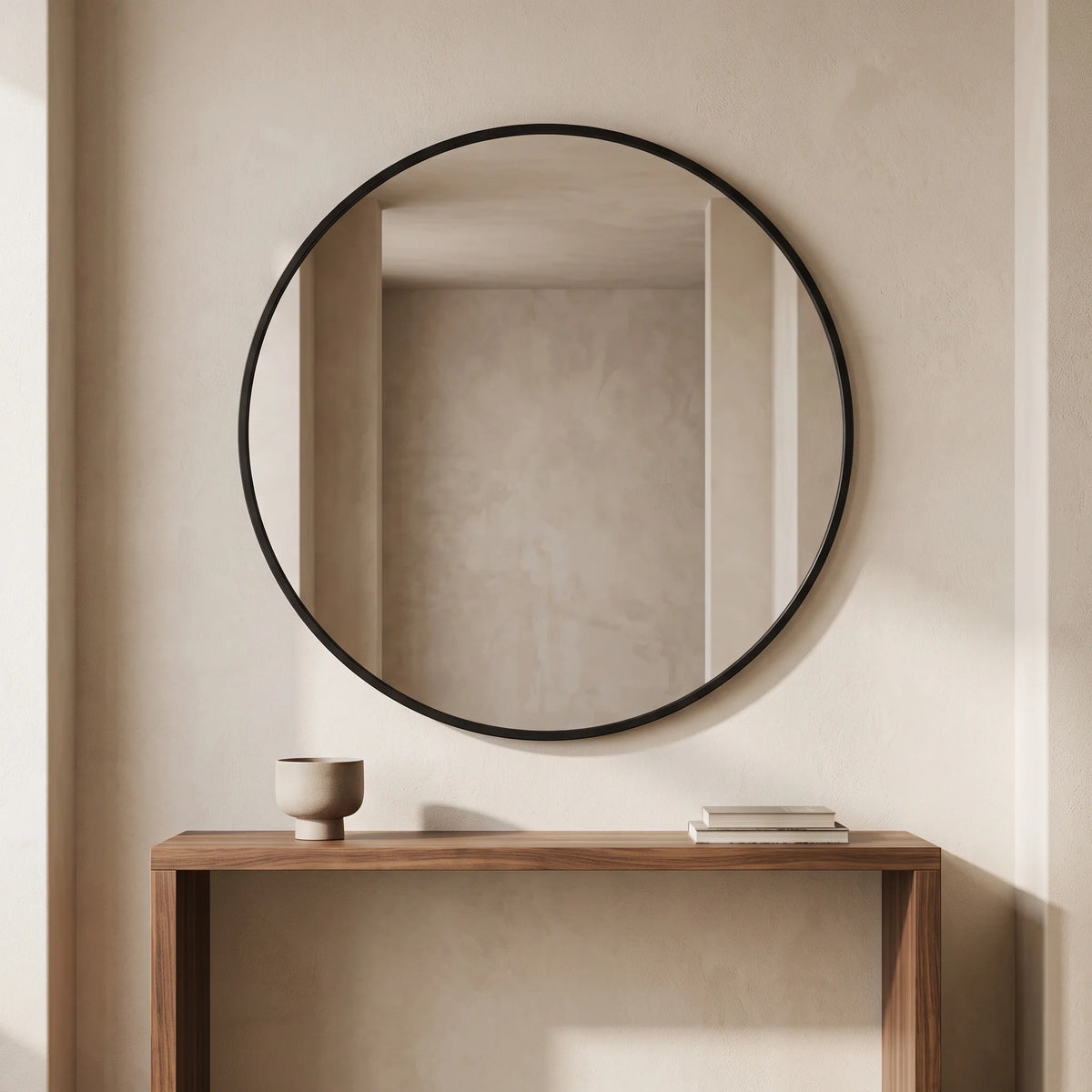 Round Wall Mirror Tempered Glass & Metal Frame