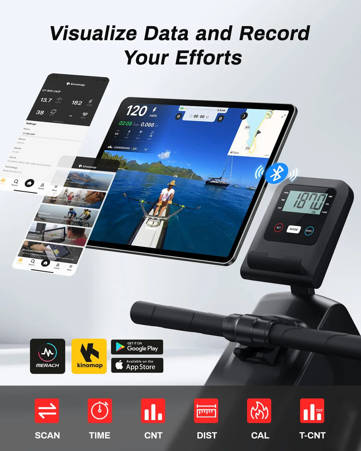 Rowing Machine 16-Level Magnetic Foldable Bluetooth