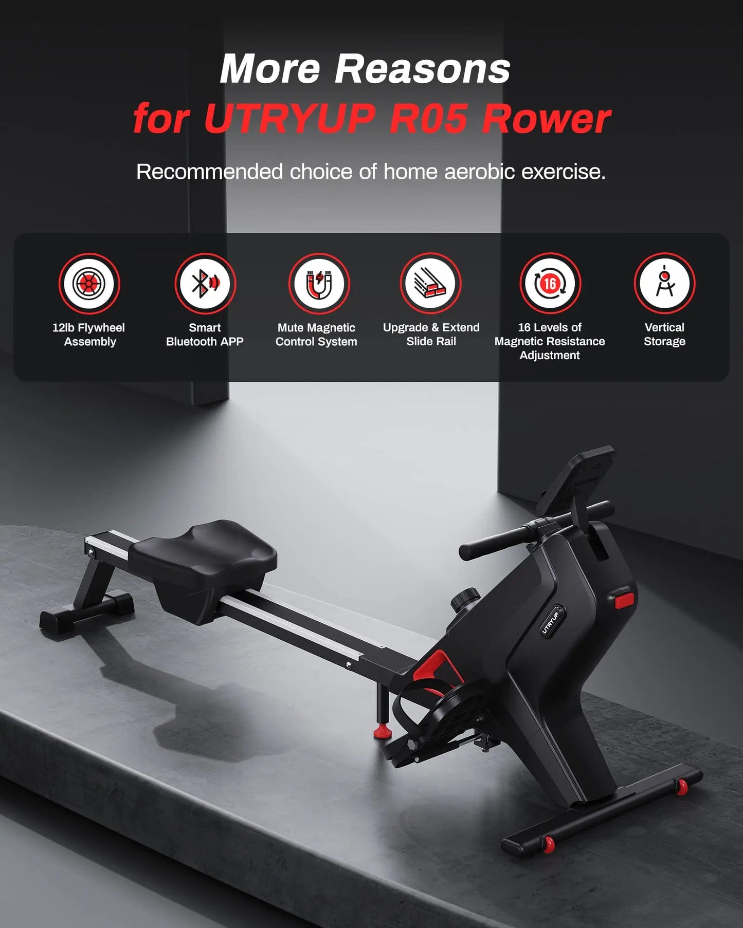 Rowing Machine 16-Level Magnetic Foldable Bluetooth