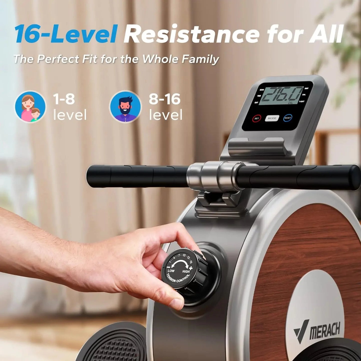 Rowing Machine Magnetic Flywheel Ultra-Quiet App Tracking