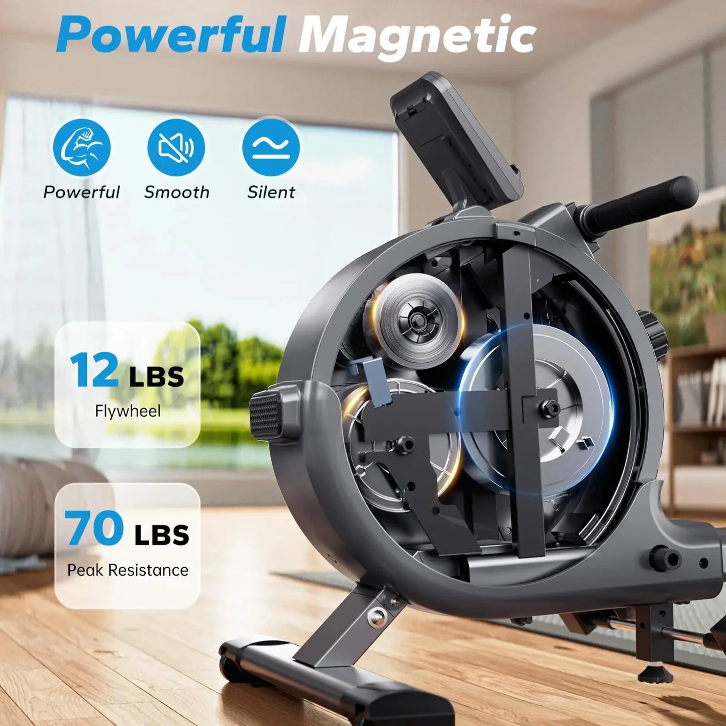 Rowing Machine Magnetic Flywheel Ultra-Quiet App Tracking