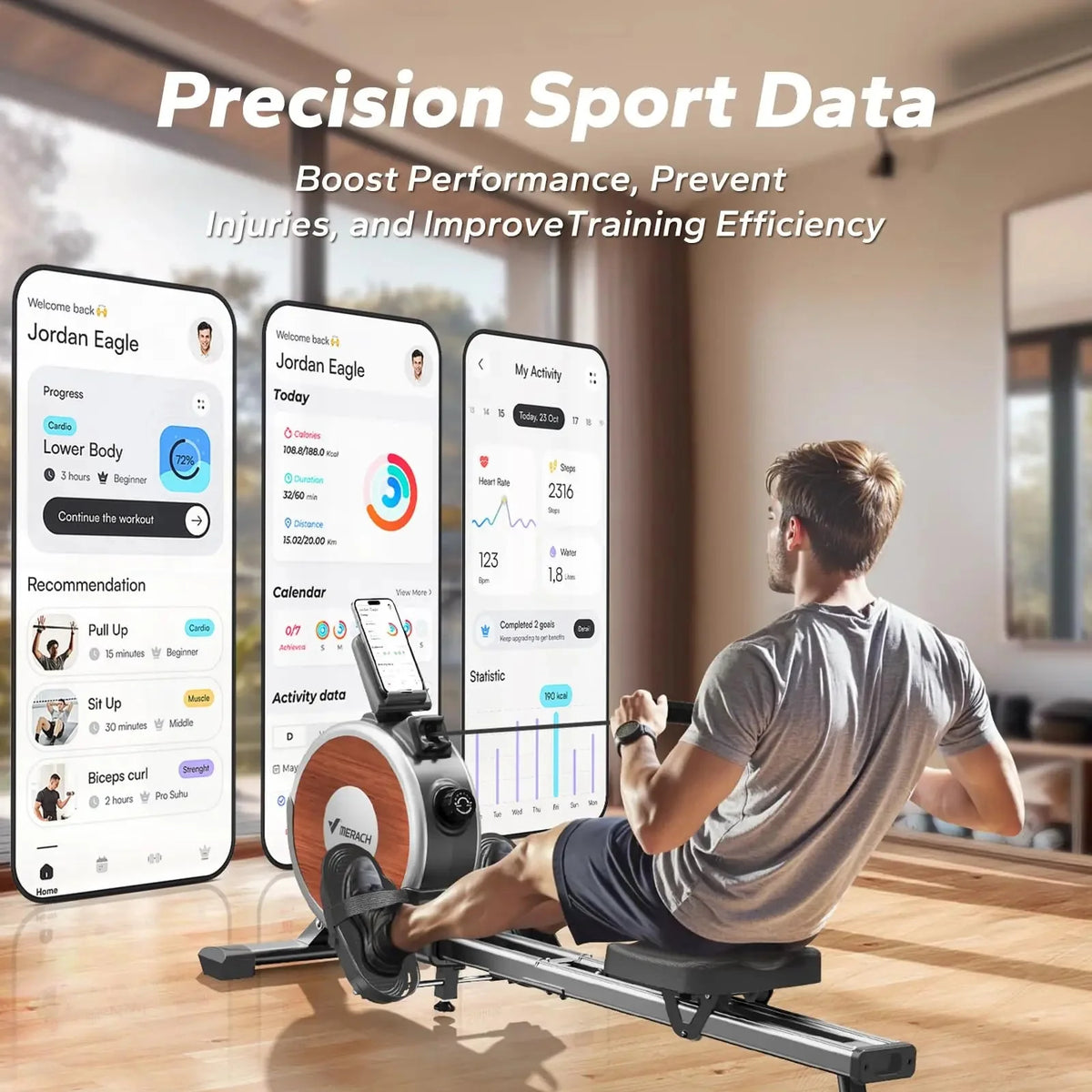 Rowing Machine Magnetic Flywheel Ultra-Quiet App Tracking
