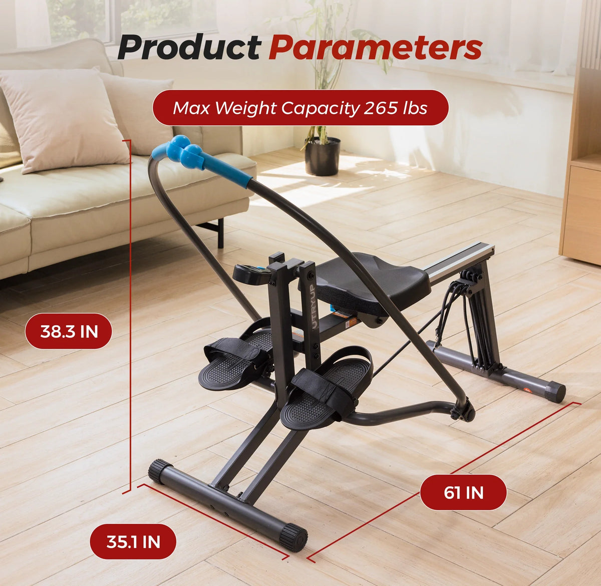Rowing Machine Scull-Style Adjustable Resistance Compact & Quiet