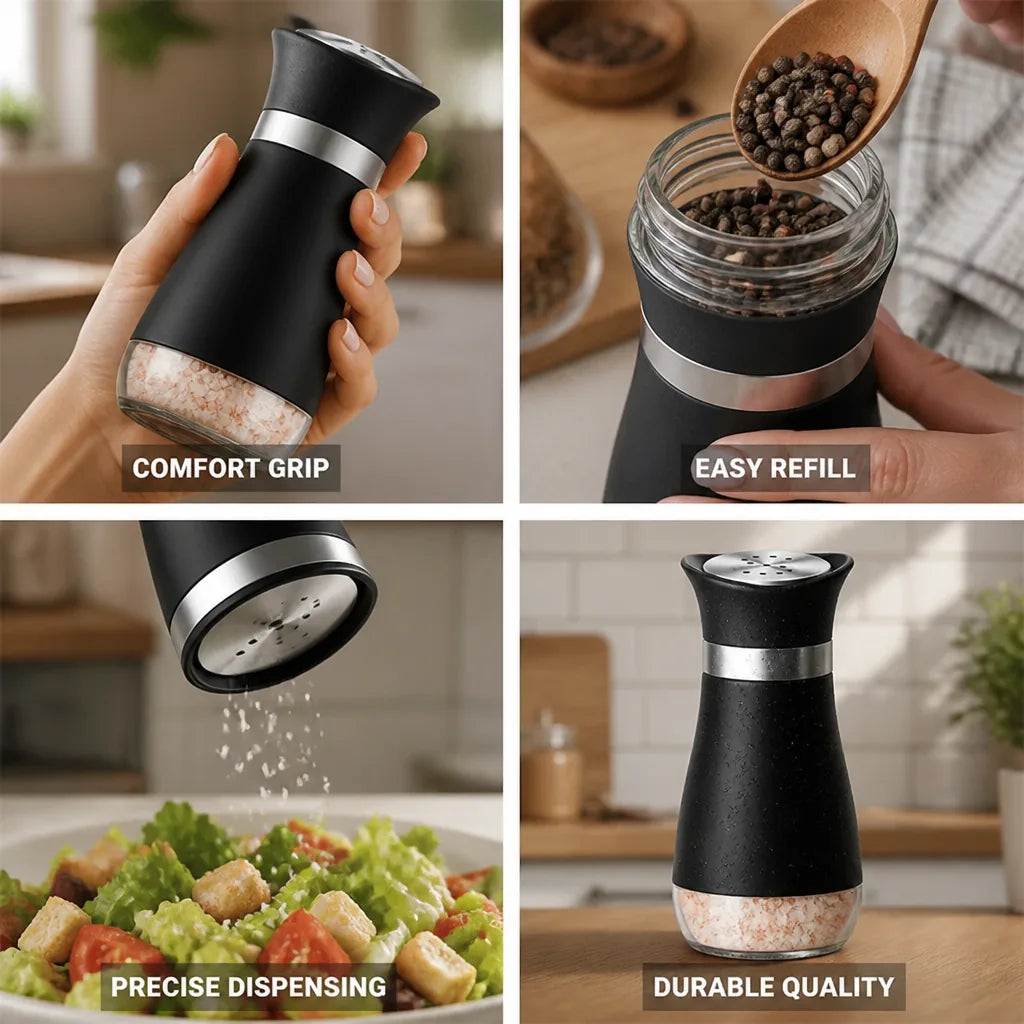 Salt & Pepper Shaker Set Stainless Steel & Glass
