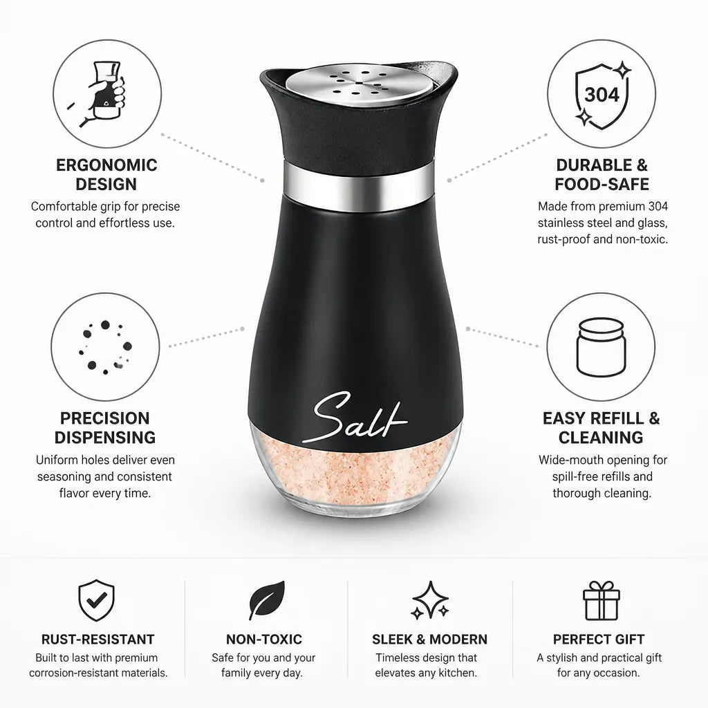 Salt & Pepper Shaker Set Stainless Steel & Glass