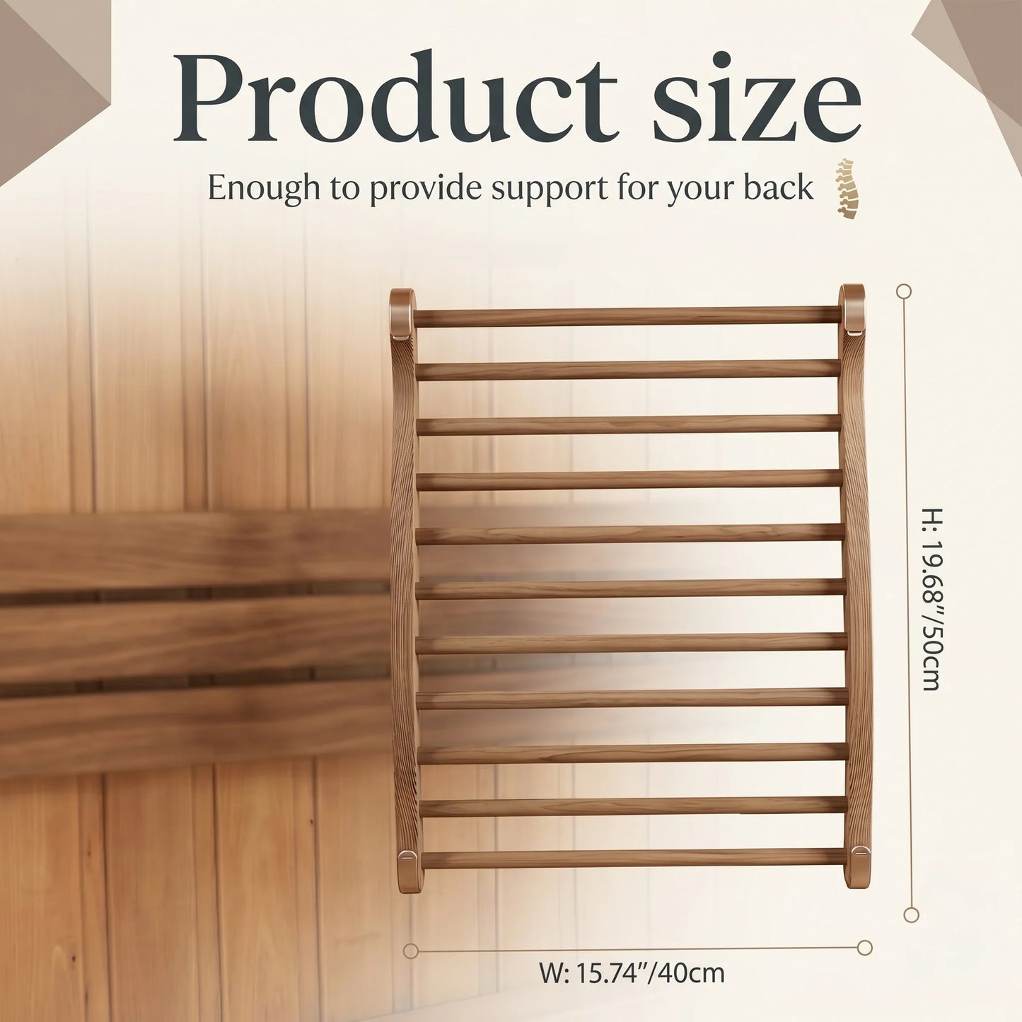 Sauna Backrest Ergonomic Wooden Non-Slip