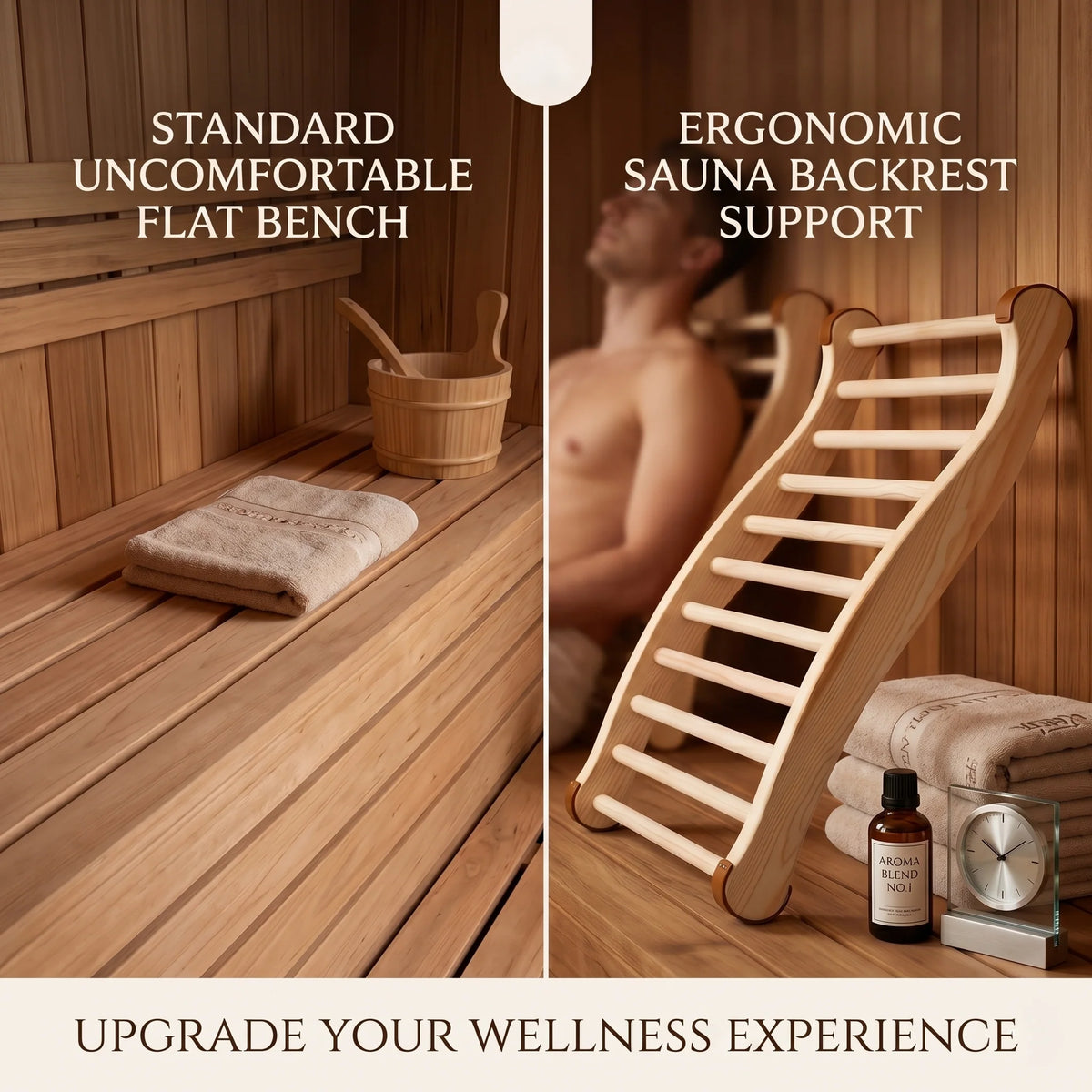 Sauna Backrest Ergonomic Wooden Non-Slip