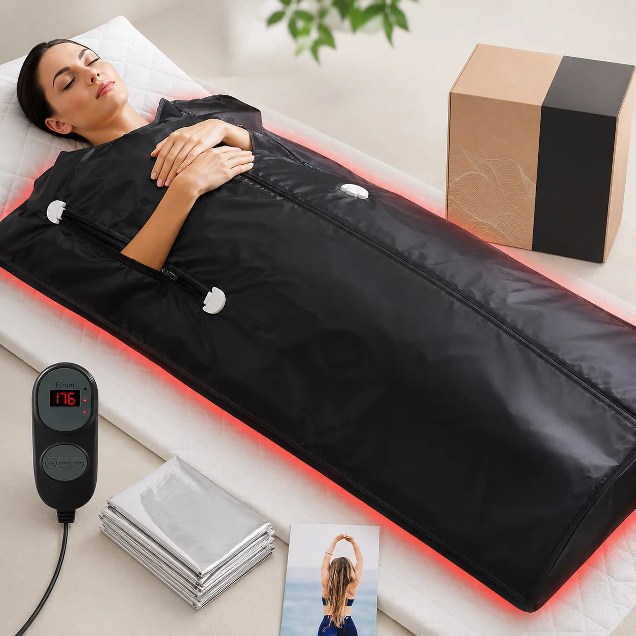 Sauna Blanket Far Infrared 6 Heat Levels Zippered Arms