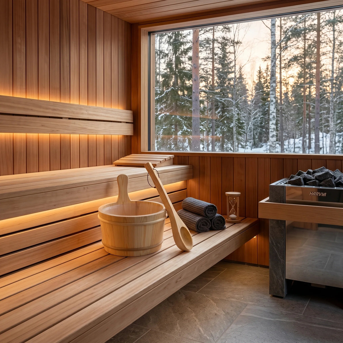 Sauna Bucket Set Wood Stainless Steel Liner & Ladle