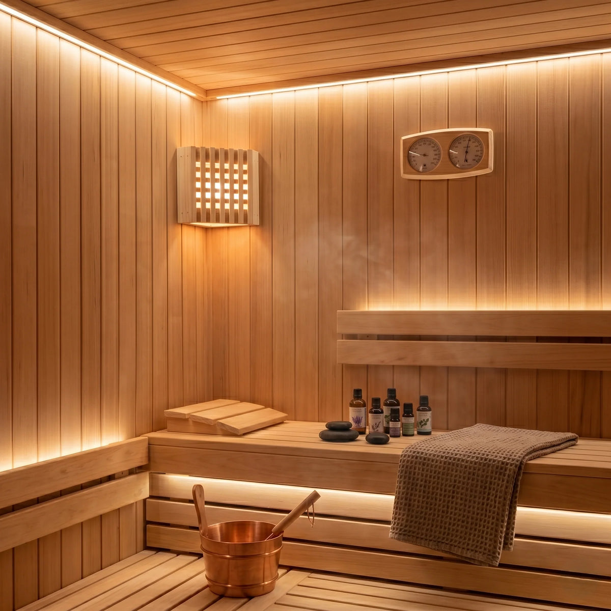 Sauna Light Cover Wooden Slatted Warm Ambient Glow