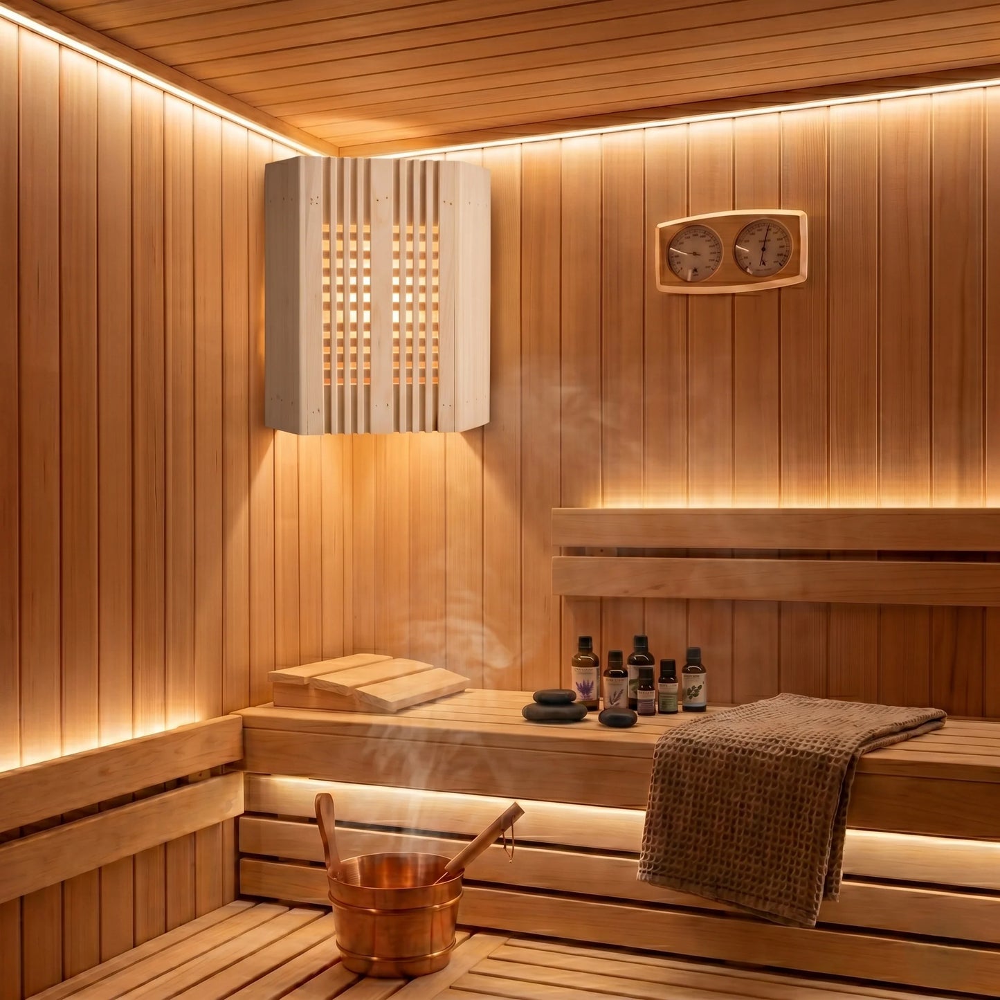 Sauna Light Cover Wooden Slatted Warm Ambient Glow