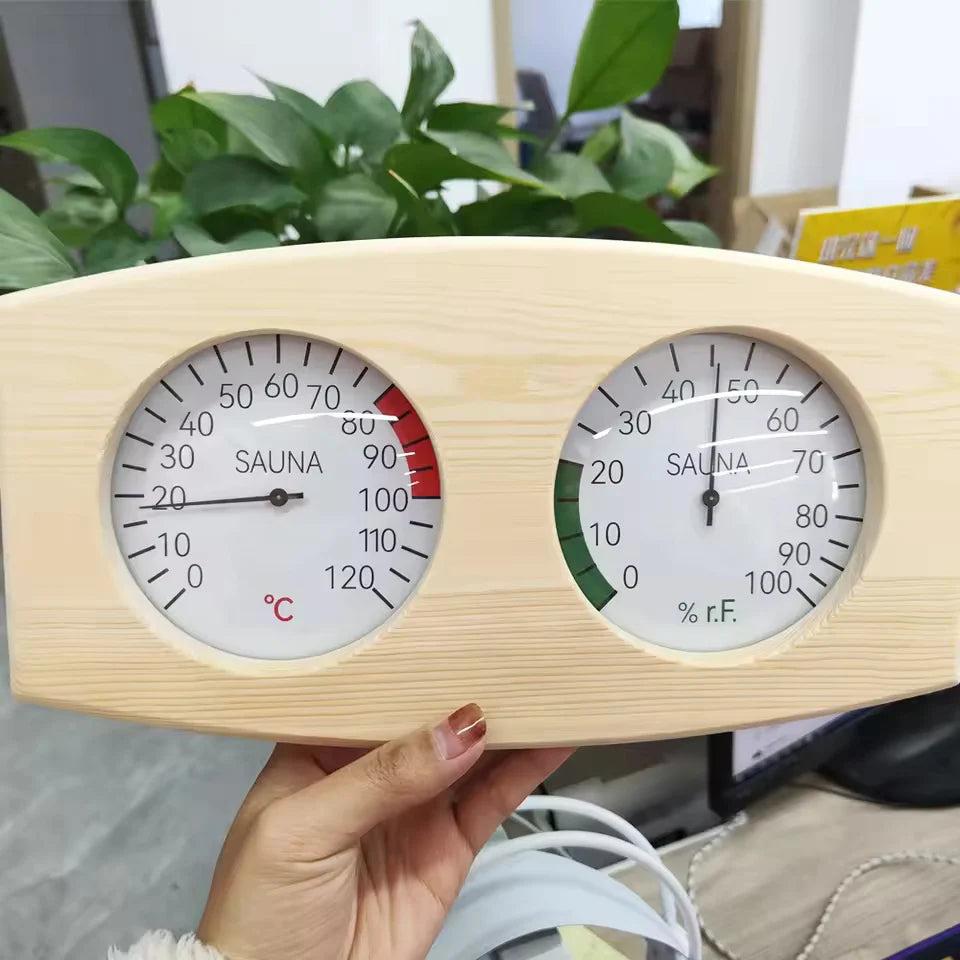 Sauna Thermometer & Hygrometer Wood Wall Mount Easy-Read Analog
