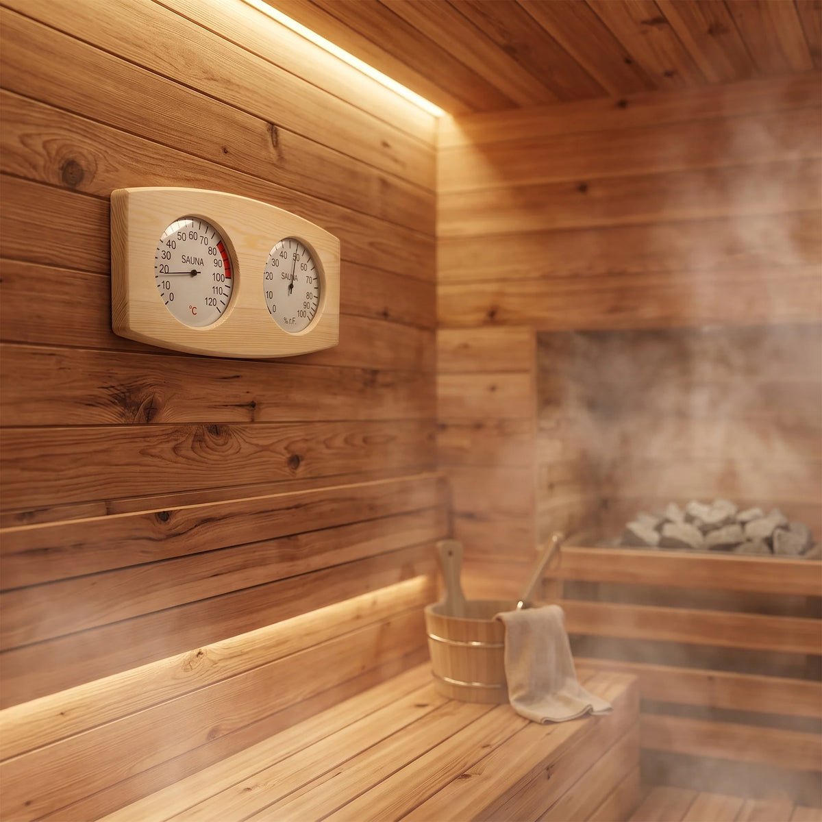 Sauna Thermometer & Hygrometer Wood Wall Mount Easy-Read Analog