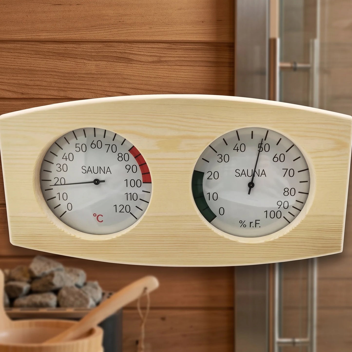Sauna Thermometer & Hygrometer Wood Wall Mount Easy-Read Analog